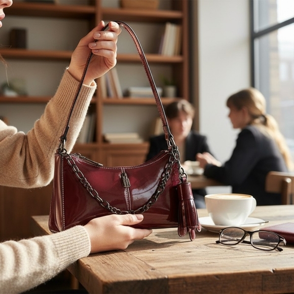 STEVE MADDEN Bmikas Glossy Bloodstone Shoulder Bag - Picture 2 of 9